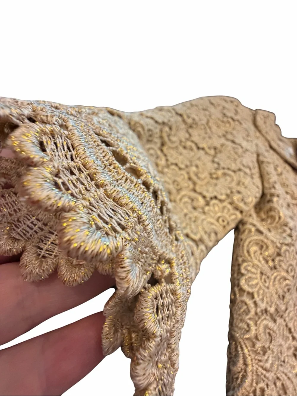 Talbots‎ Gold Metallic Lace Blazer Holiday Jacket Fully Lined Taupe Tan 10P VTG